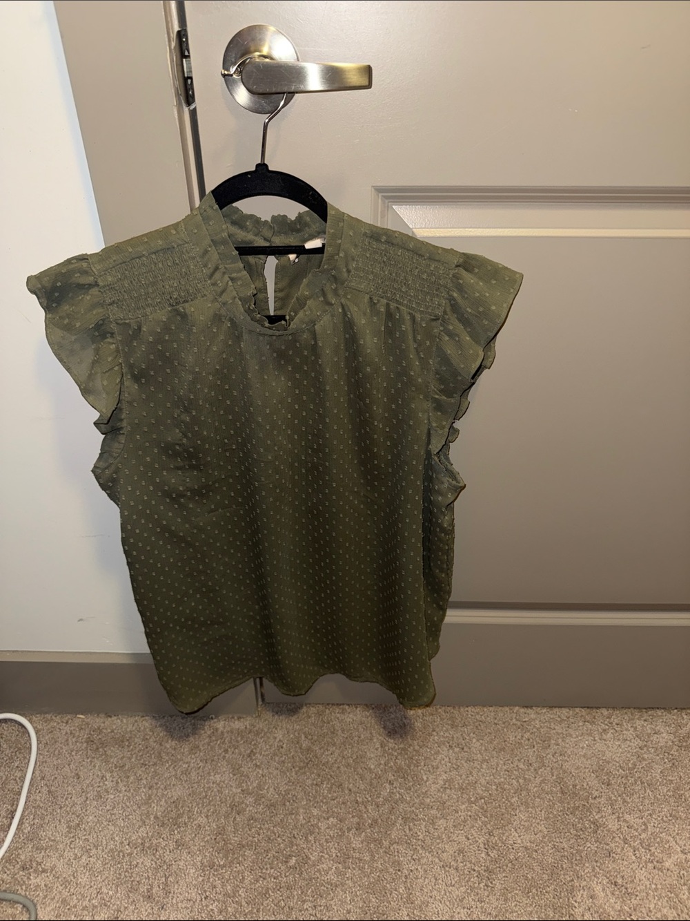 LOFT Olive Green Ruffle Sleeve Dot-Textured Blouse